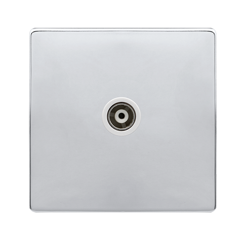 Screwless Plate Polished Chrome Single Isolated Coaxial Outlet - White Trim