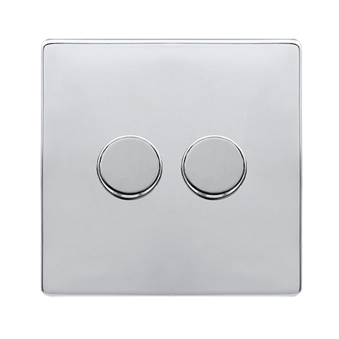 Screwless Plate Polished Chrome 2 Gang 2 Way LED 100W Trailing Edge Dimmer Light Switch