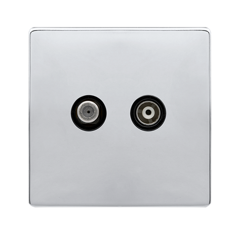 Screwless Plate Polished Chrome Non-Isolated Satellite + Non-Isolated Coaxial Outlet- Black Trim
