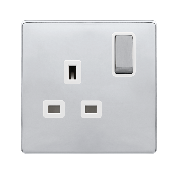 Screwless Plate Polished Chrome 13A Ingot 1 Gang DP Switched Plug Sock ...