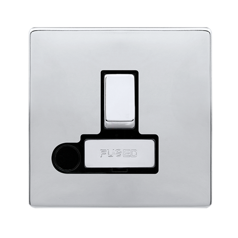 Screwless Plate Polished Chrome 13A Ingot Switched Fused Connection Unit With Optional Flex Outlet - Black Trim