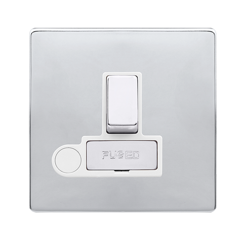 Screwless Plate Polished Chrome 13A Ingot Switched Fused Connection Unit With Optional Flex Outlet - White Trim