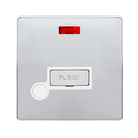 Screwless Plate Polished Chrome 13A Ingot Fused Connection Unit With Neon + Optional Flex Outlet - White Trim