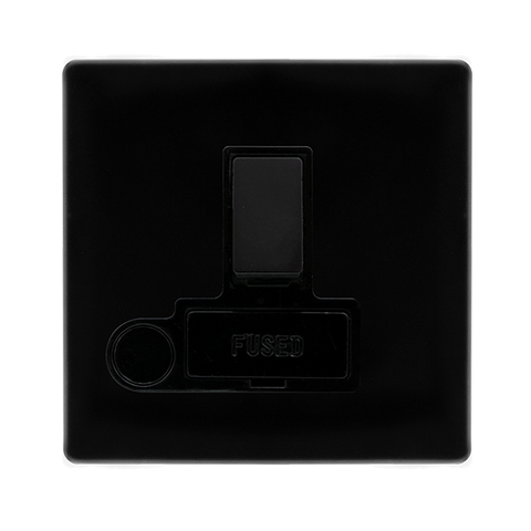 Screwless Plate Black Metal 13A Switched Fused Spur Unit With Optional Flex Outlet - Black Trim