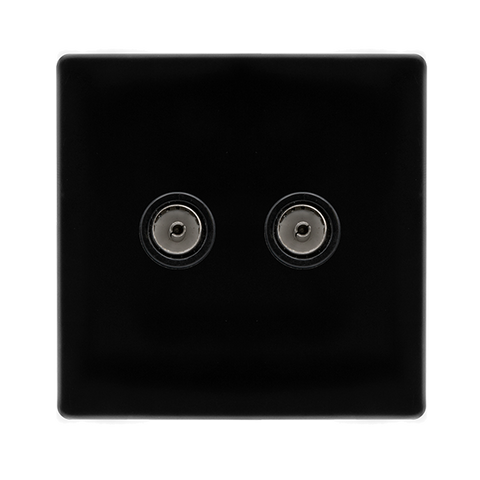Screwless Plate Black Metal Twin Non-Isolated Coaxial Outlet -  Black Trim
