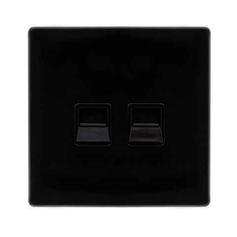 Screwless Plate Black Metal Twin Telephone Secondary Outlet - Black Trim
