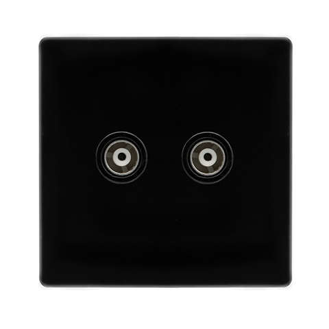 Screwless Plate Black Metal Twin Isolated Coaxial Outlet -  Black Trim