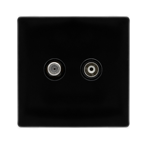 Screwless Plate Black Metal Non-Isolated Satellite + Non-Isolated Coaxial Outlet- Black Trim