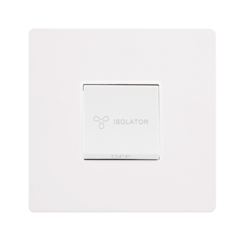 Screwless Plate White Metal 10A 3 Pole Fan Isolation Switch - White Trim