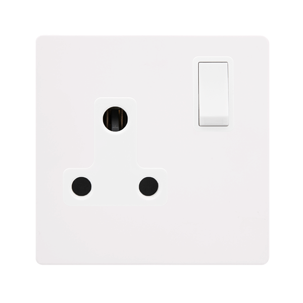 Screwless Plate White Metal 15A Round Pin Switched Plug Socket - White ...