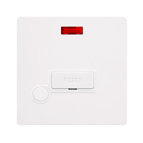 Screwless Plate White Metal 13A Fused Connection Unit With Neon + Optional Flex Outlet - White Trim