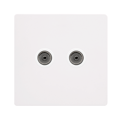 Screwless Plate White Metal Twin Non-Isolated Coaxial Outlet - White Trim