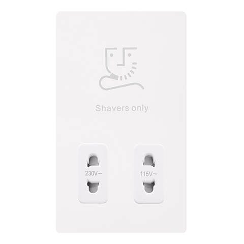 Screwless Plate White Metal 115/230V Dual Voltage Shaver Socket - White Trim