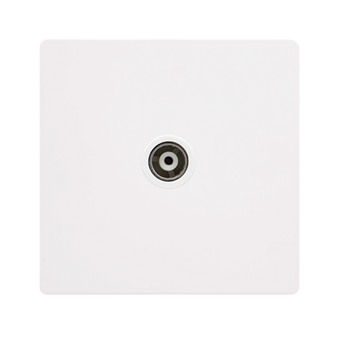 Screwless Plate White Metal Single Isolated Coaxial Outlet - White Trim