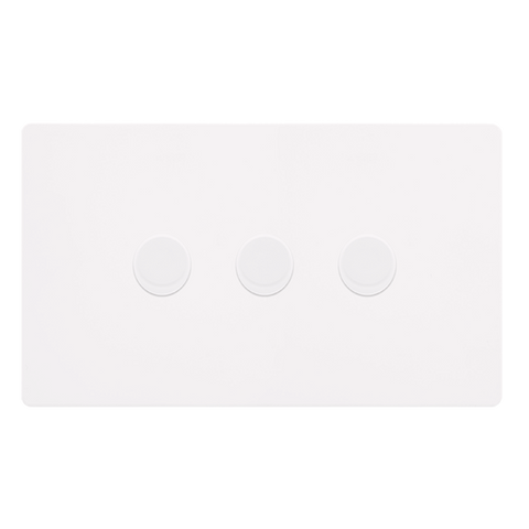 Screwless Plate White Metal 3 Gang 2 Way LED 100W Trailing Edge Dimmer Light Switch