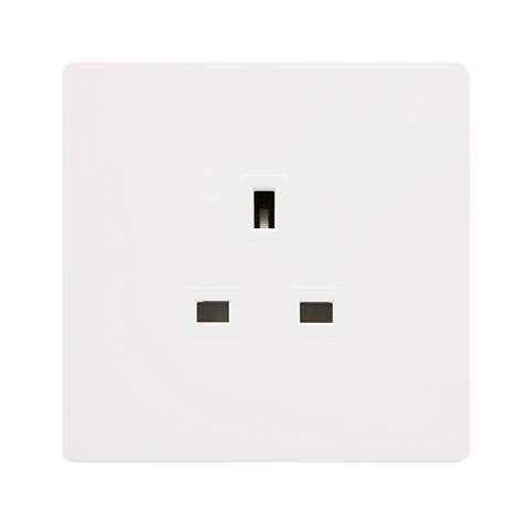 Screwless Plate White Metal 13A 1 Gang UnSwitched Plug Socket - White Trim