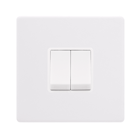 Screwless Plate Polar White 10A   2 Gang 2 Way Light Switch - White Insert