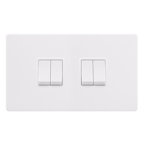 Screwless Plate Polar White 10A   4 Gang 2 Way Light Switch - White Insert