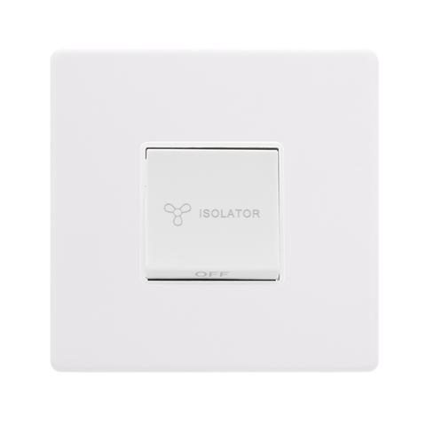 Screwless Plate Polar White 10A 3 Pole Fan Isolation Switch - White Insert