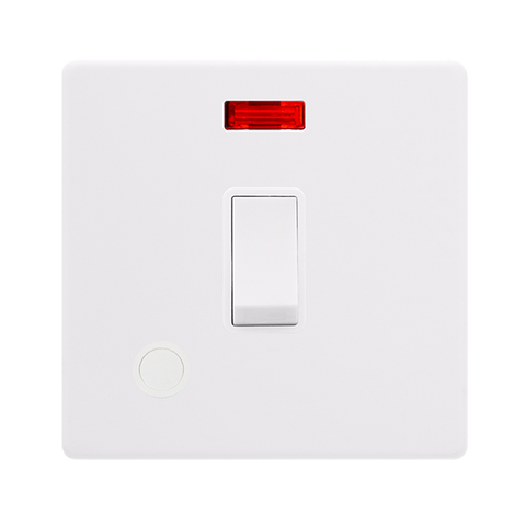 Screwless Plate Polar White 20A Double Pole Switch With Neon + Flex Outlet - White Insert
