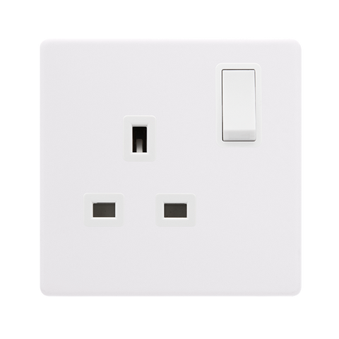 Screwless Plate Polar White 13A   1 Gang DP Switched Plug Socket - White Insert
