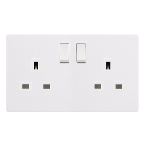 Screwless Plate Polar White 13A   2 Gang DP Switched Plug Socket - White Insert