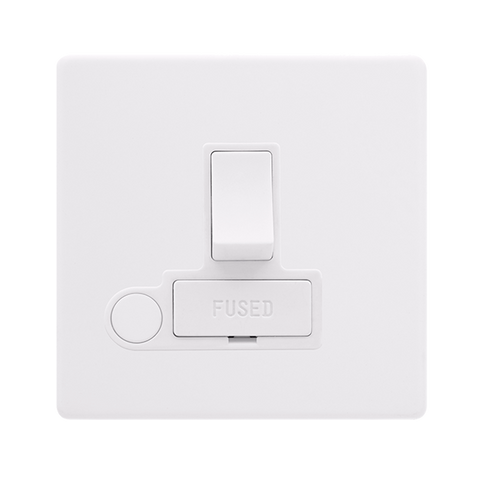 Screwless Plate Polar White 13A Switched Fused Spur Unit With Optional Flex Outlet - White Insert