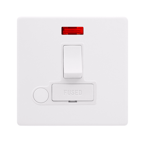 Screwless Plate Polar White 13A Switched Fused Spur Unit With Neon + Optional Flex Outlet - White Insert