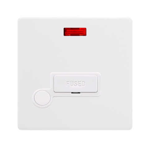 Screwless Plate Polar White 13A Fused Spur Unit With Neon + Optional Flex Outlet - White Insert