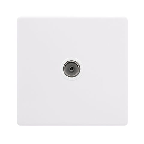 Screwless Plate Polar White Single Non-Isolated Coaxial Outlet - White Insert