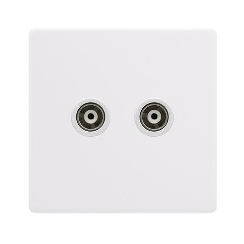 Screwless Plate Polar White Twin Isolated Coaxial Outlet - White Insert