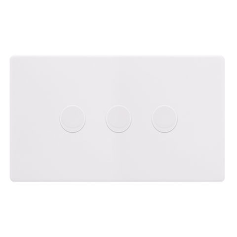 Screwless Plate Polar White 3 Gang 2 Way LED 100W Trailing Edge Dimmer Light Switch