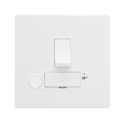 Screwless Plate Polar White 13A Switched Lockable Connection Unit With Optional Flex Outlet - White Insert