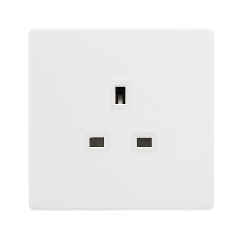 Screwless Plate Polar White 13A 1 Gang UnSwitched Plug Socket - White Insert