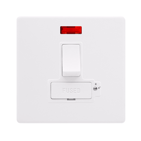 Screwless Plate Polar White 13A Lockable Switched Fused Spur Unit With Neon - White Insert