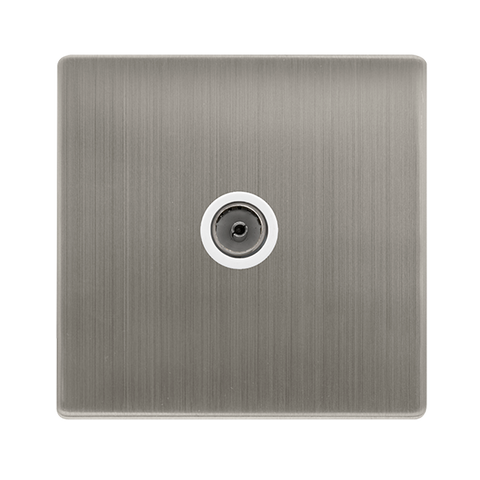 Screwless Plate Stainless Steel Single Non-Isolated Coaxial Outlet - White Trim - SE Home