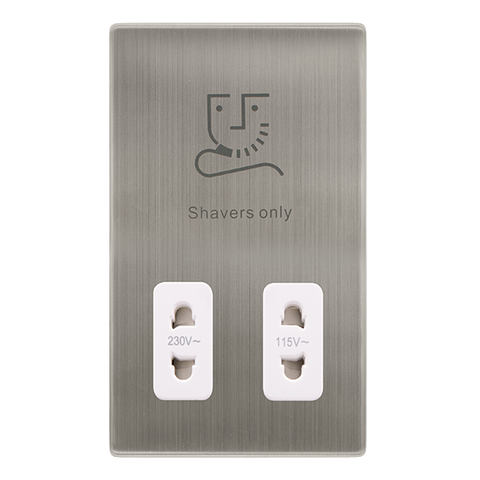 Screwless Plate Stainless Steel 115/230V Dual Voltage Shaver Socket - White Trim - SE Home