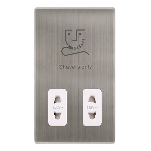 Screwless Plate Stainless Steel 115/230V Dual Voltage Shaver Socket - White Trim