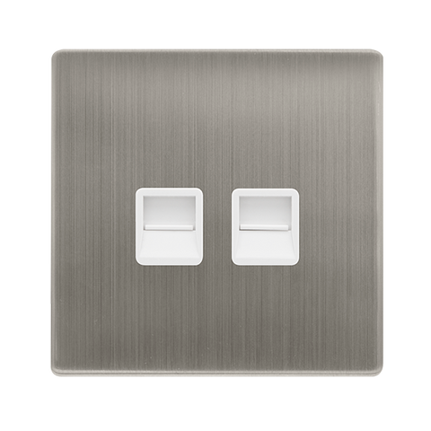 Screwless Plate Stainless Steel Twin Telephone Secondary Outlet - White Trim