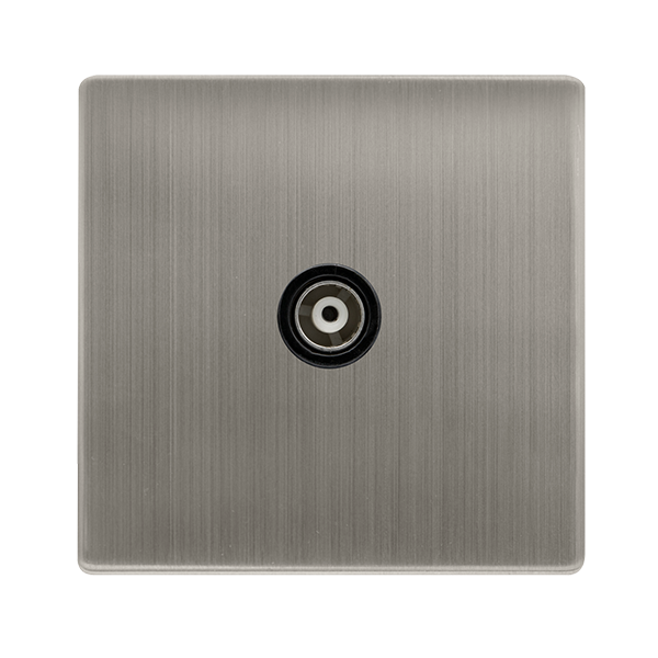 Screwless Plate Stainless Steel Single Isolated Coaxial Outlet - Black ...