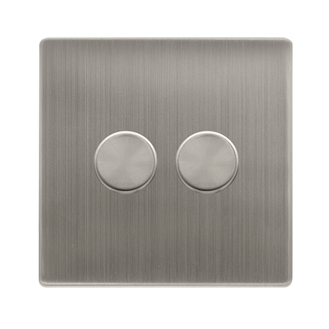 Screwless Plate Stainless Steel 2 Gang 2 Way LED 100W Trailing Edge Dimmer Light Switch