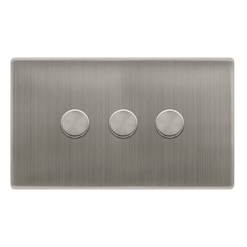 Screwless Plate Stainless Steel 3 Gang 2 Way LED 100W Trailing Edge Dimmer Light Switch