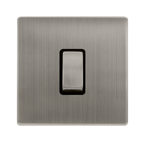 Screwless Plate Stainless Steel 10A Ingot 1 Gang Intermediate Light Switch - Black Trim