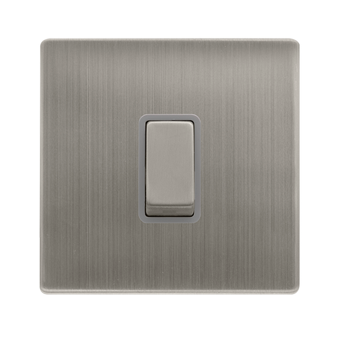 10AX Ingot 1 Gang Intermediate Switch - Stainless Steel Cover Plate - Grey Insert - Screwless