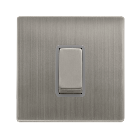 50A Ingot 1 Gang Double Pole Switch -  Stainless Steel Cover Plate - Grey Insert - Screwless