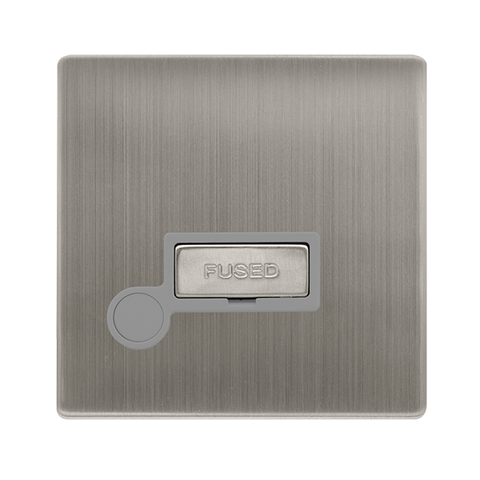 13A Ingot Fused Connection Unit With Optional Flex Outlet - Stainless Steel Cover Plate - Grey Insert - Screwless