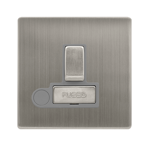 13A Ingot Switched Fused Connection Unit With Optional Flex Outlet - Stainless Steel Cover Plate - Grey Insert - Screwless