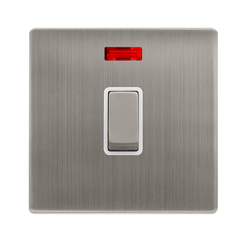Screwless Plate Stainless Steel 20A Ingot Double Pole Switch With Neon - White Trim