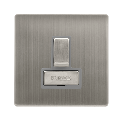 13A Ingot Switched Fused Connection Unit - Stainless Steel Cover Plate - Grey Insert - Screwless