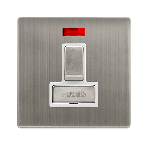 Screwless Plate Stainless Steel 13A Ingot Switched Fused Spur Unit With Neon - White Trim